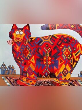 Kliban Cat 90s print colorful magic carpet unframed
